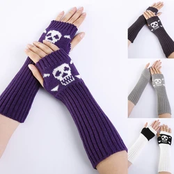 Stretchy Hand arm Warmers Fingerless Skull Gloves Knitted Half Finger Driving Gloves Cosplay Party Warm Soft Gloves