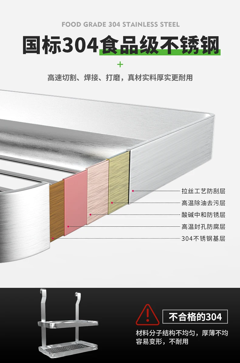 Настенная кухонная полка 304 из нержавеющей стали, непробивная чаша для приправ, палочки для еды, ножи, вешалки, полки, полки