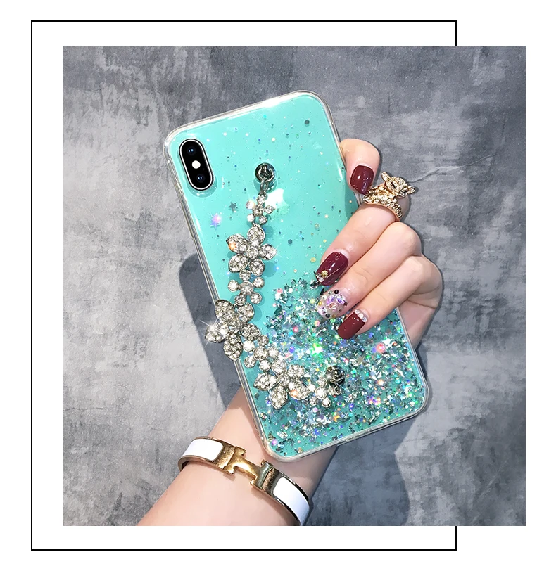 

Luxury Beautiful Bling Diamond Flower Hand Chain Glitter Star Case Cover For Samsung Galaxy Note 10 9 8 S20 Ultra S10 S9 S8 Plus