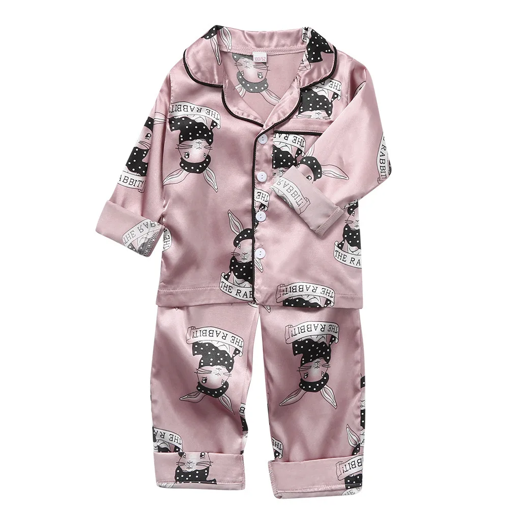 Cartoon Toddler Baby Boys Girls Cartoon Rabbit Tops+Pants Pajamas Sleepwear Outfits Children Clothes Long Sleeve Home Clothing