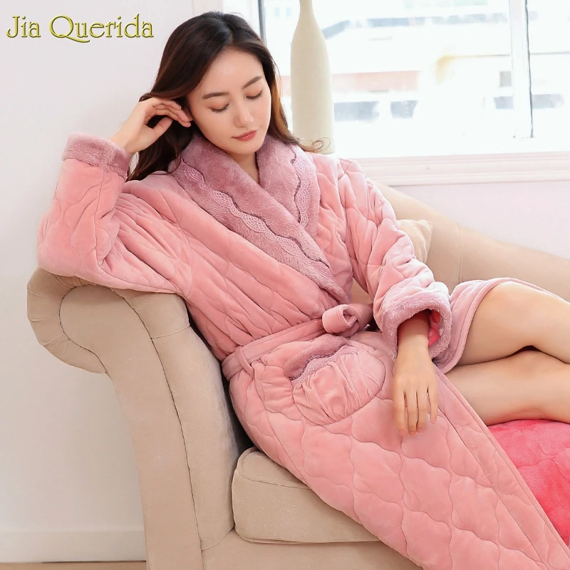 

Elegant Robe Female Warm Robe Dressing Gown Womens Bathrobe Pink Homewear Lingerie Housecoat Winter Warm Velvet Bathrobes Kimono