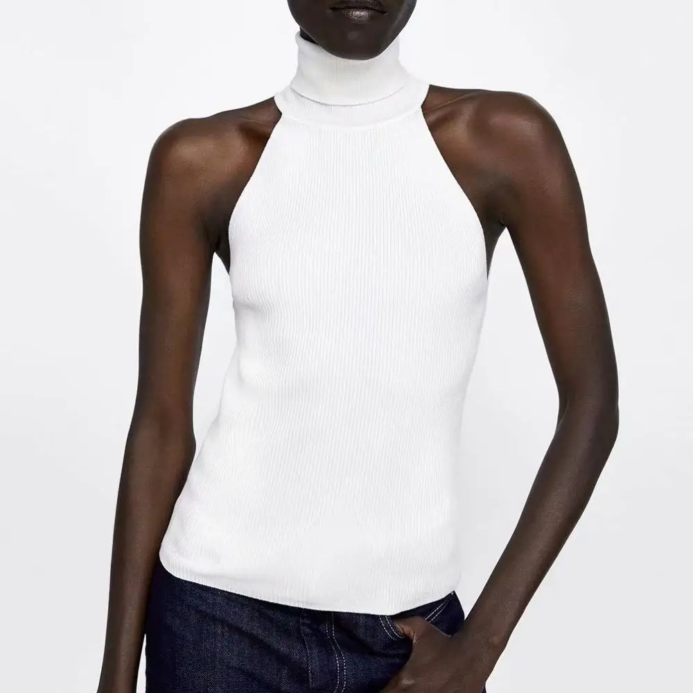 

Turtleneck Sleeveless Sweaters Ladies Thin Casual Slim Office Short Sweater For Women