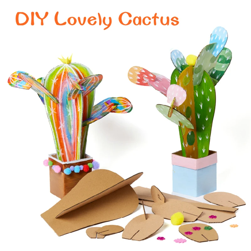  DIY Art And Craft Toys For Children Carton Paper Material Manual Lovely Cactus Frame Kindergarten E - 4000074579916