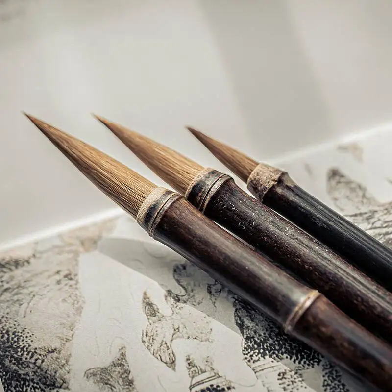 3pcs Weasel Hair Writing Brush Bamboo Penholder Beginner Painting Hook Line Pen Calligraphy Chinese Handwriting Practice Supply