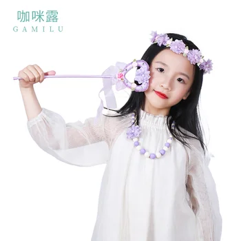

Camiru Sweet and cute princess Magic wand Necklace Bracelet Wreath four-piece children's accessories