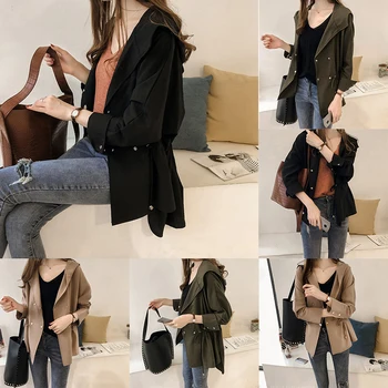 

Women Spring Autumn Overcoat Women Windbreaker Long Sleeved Hooded Jacket Coat Lady Korean Loose Casual Thin Jacket