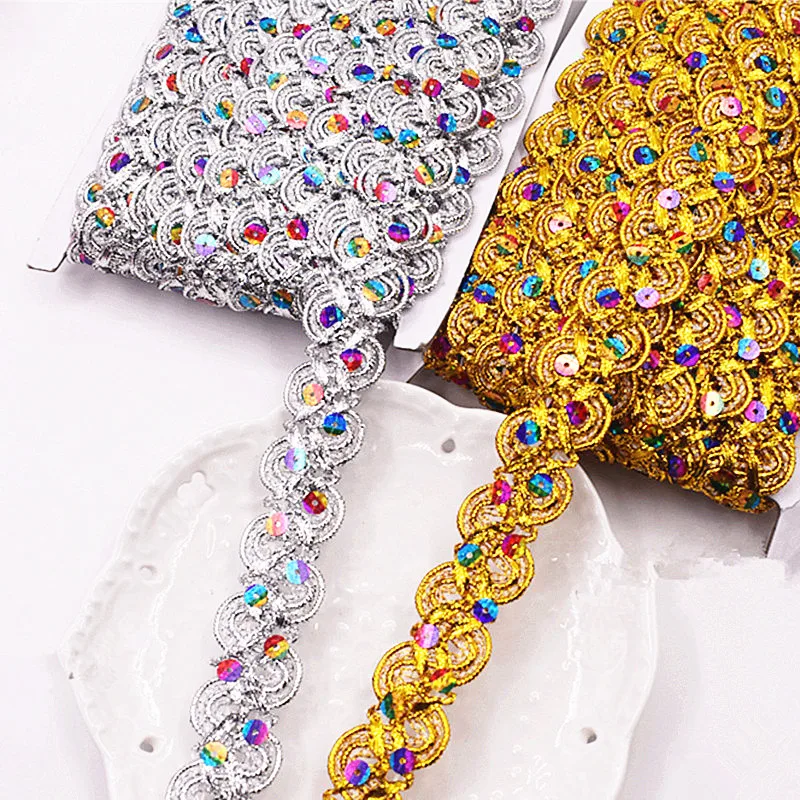 Sequined Lace Band 12 Yds Appliqued Colored Sequins Ribbons Belt