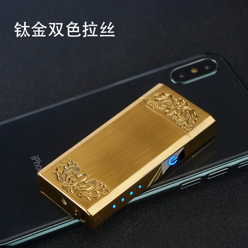 Двойной дуговой плазменный USB Зажигалка для курения Светодиодный дисплей питания Электрические перезаряжаемые зажигалки, сигареты гаджеты для мужчин aansteker - Цвет: gold