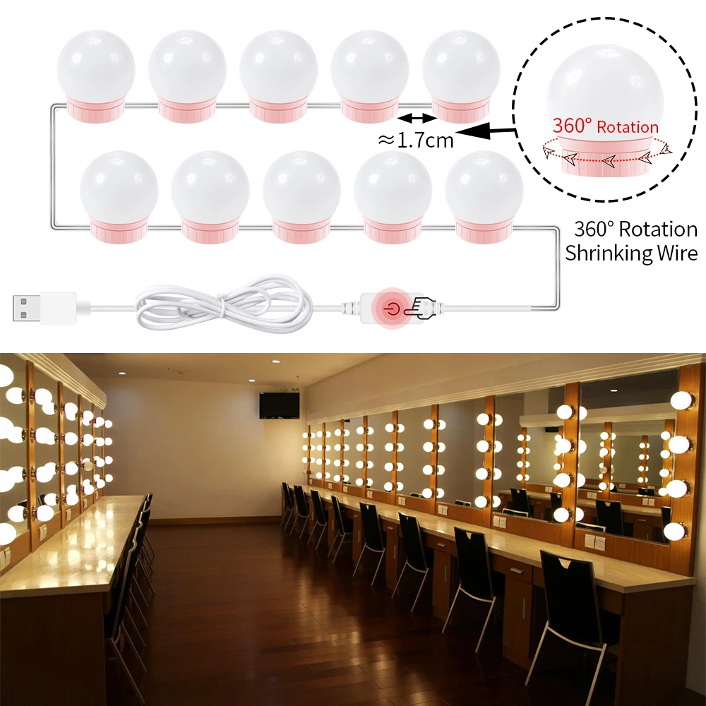 

Hollywood Vanity Makeup Mirror Light Bulb USB 5V Make Up Lamp Dressing Table 6 10 14 Bulbs Kit Bathroom Cosmetic Lights Bedroom