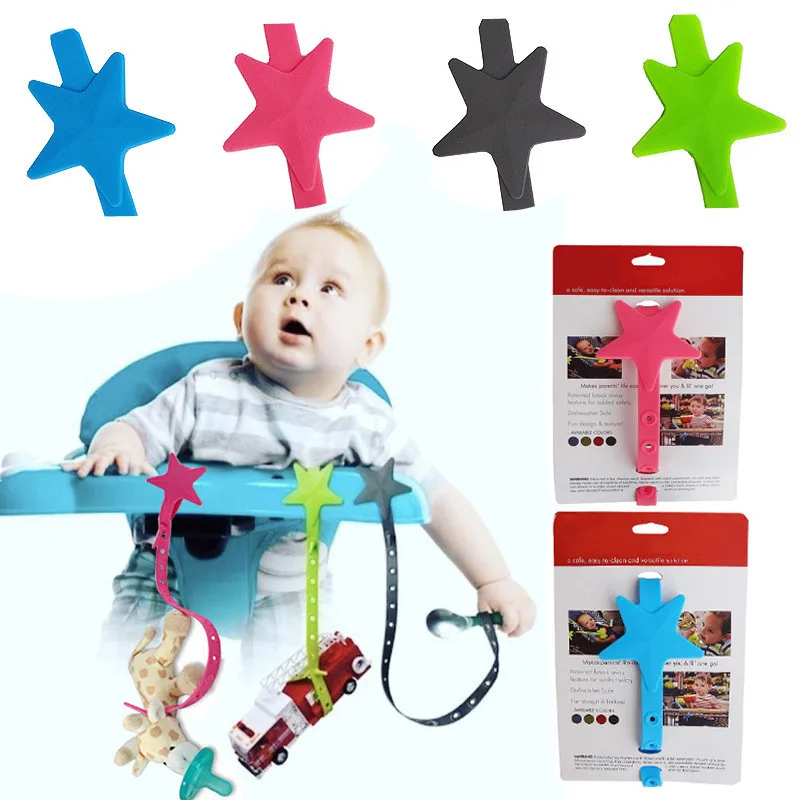 Accesorios para bebés pequeños, no tóxicos con estrellas para bebés, cadena de chupete, gancho de silicona para cochecito de bebé, soporte de juguete