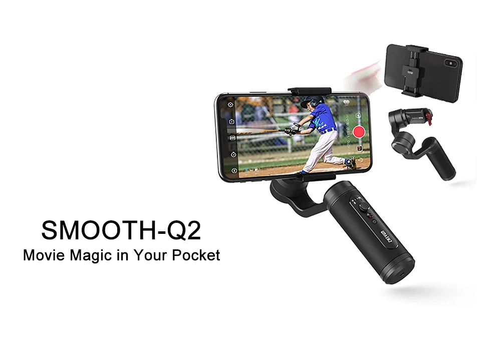 ZHIYUN Q2 смартфон карданный 3-осевой Карманный карданный стабилизатор для Gopro iPhone XS XR 8 7P huawei P30 Коврики 30 pro samsung S9 S8