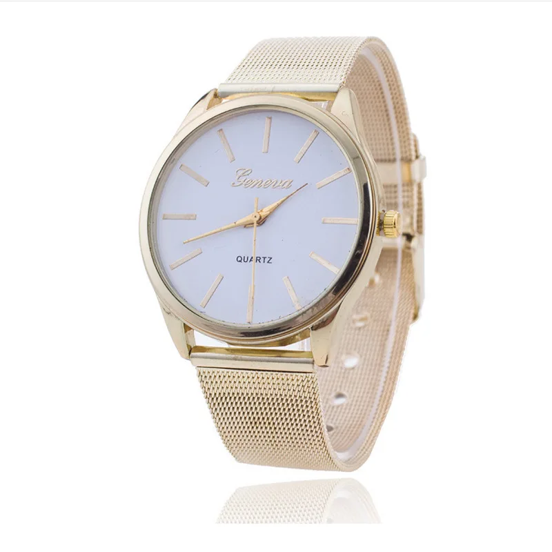 

Hot Selling Geneva Gold Mesh Belt Watch Geneva Simple Measuring Unisex Quartz Watch