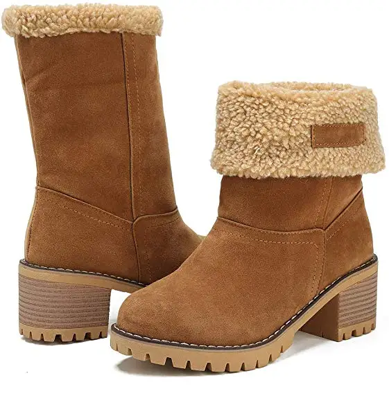 Женские зимние ботинки на высоком квадратном каблуке; Chaussure; Теплая обувь на меху; милые женские ботиночки; Зимние ботильоны