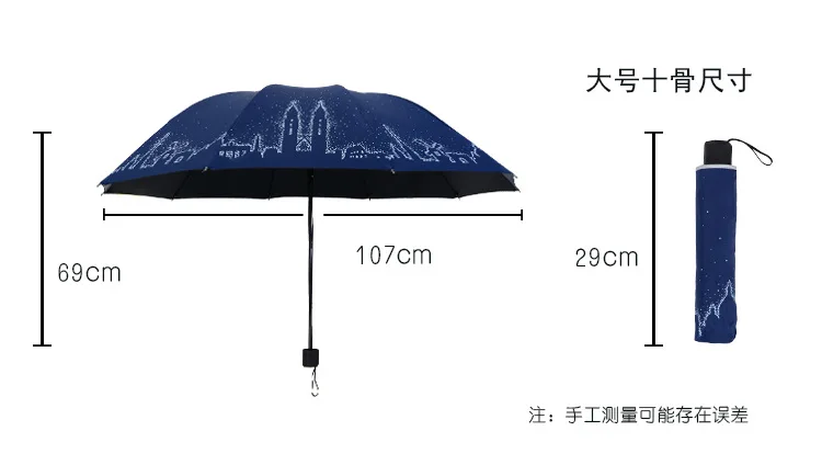 Yu bao негабаритных десять костяных солнцезащитных зонтов УФ-защитный винил зонтик женский двойной трехскладной складной