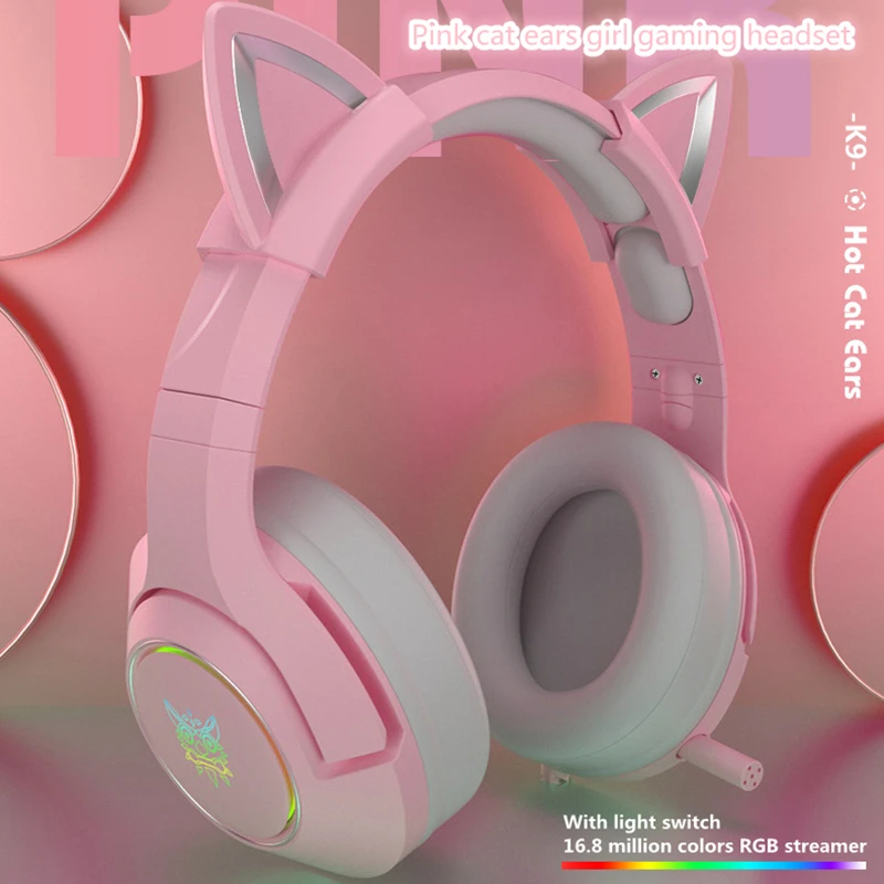 Nuovo prodotto K9 cuffie da gioco per ragazza carina con orecchio di gatto  rosa con microfono ENC riduzione del rumore HiFi 7.1 canali cuffie cablate  RGB|Headphone/Headset| - AliExpress