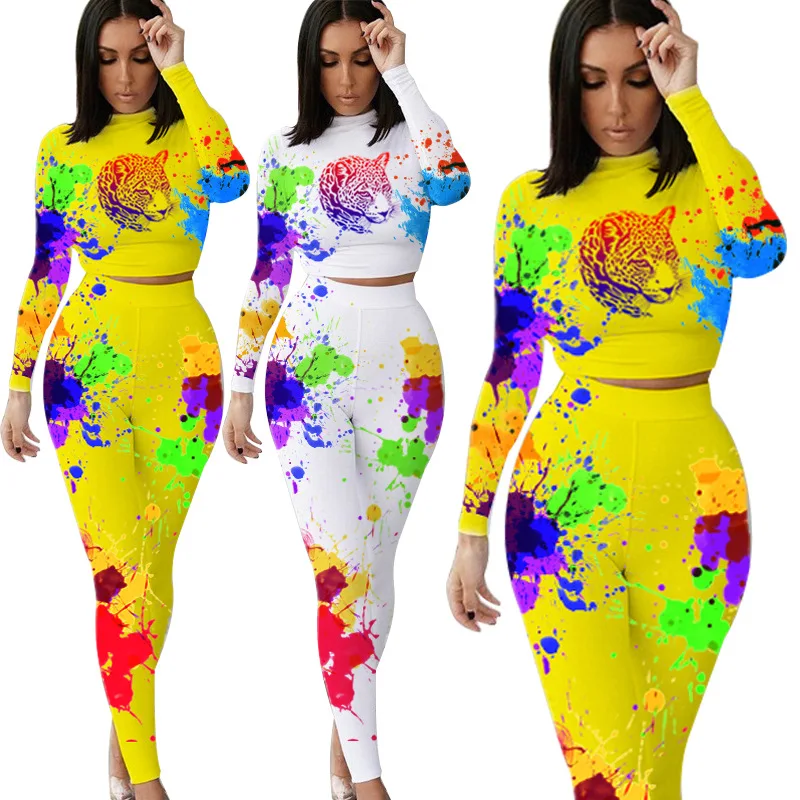 

Winter Women Tie Dye Printed Sexy Two Piece Set Jogging Femme Tracksuit Matching Sets Ropa Mujer