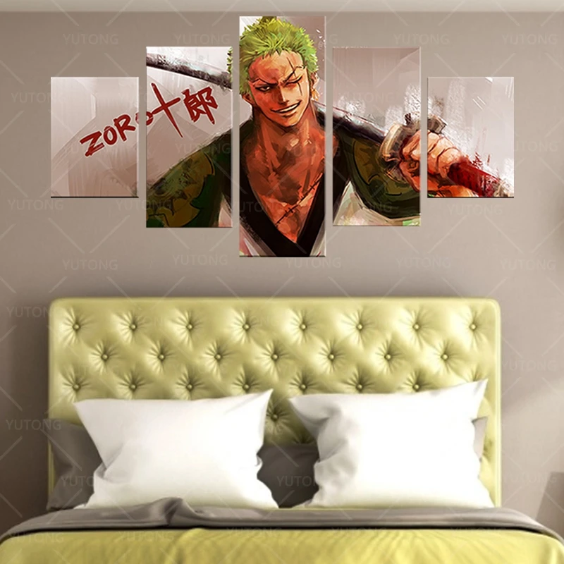5 Panel Canvas Art Anime One Piece Zoro Poster Manga Canvas Painting