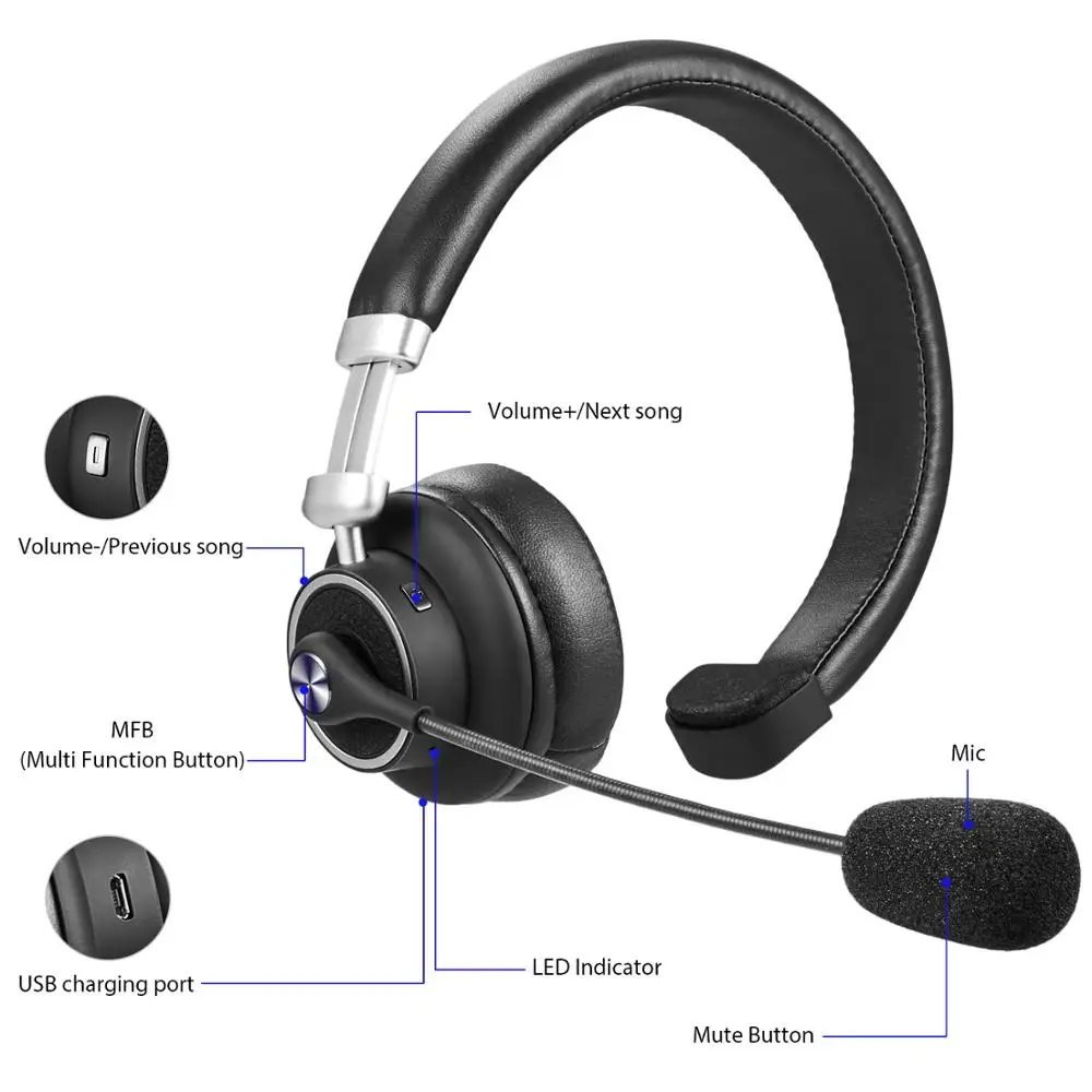 Fone de Ouvido sem Fio com Cancelamento de Ruído Csr com Microfone Headset Bluetooth - Image 4