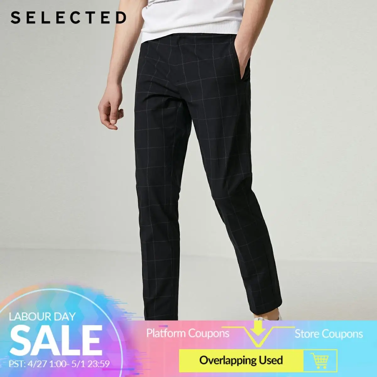 

SELECTED Men's Slim Fit Cotton Plaid Pants S|419214565