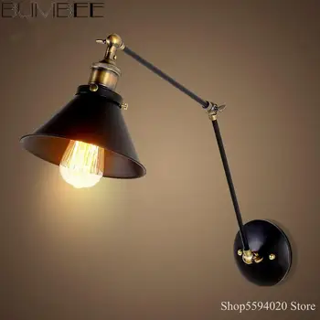 

Industrial Retro Long Arm Wall Lamp Creative Nostalgic Retractable Bedside Wall Lights Led Wall Lighting Dining Room Cafe Iron