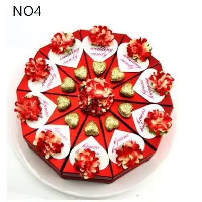 Cake Shape Paper Candy Boxes with Flower Bowknot Ribbon for Romantic Wedding Favors Party Gift Boxes Holders Free Shipping