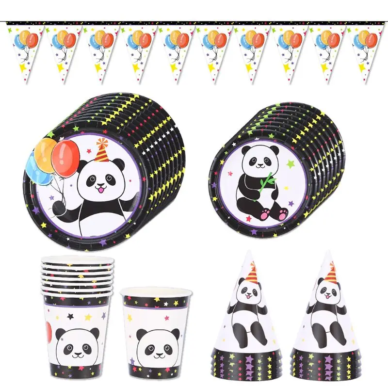 

Panda Theme Party Disposable Tableware Plate Cups Birthday Party Decorations for new Year decoration