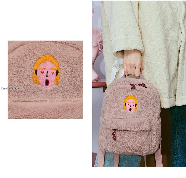 Дизайн мини-рюкзак из флиса с модной вышивкой осень-зима маленький рюкзак подходит для девочек-подростков