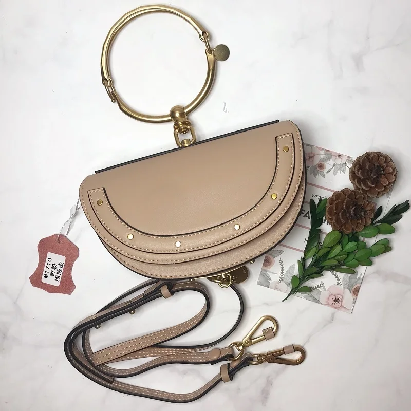 

2019 Fashion Designer Purse Ring Women Bags Luxury Half Moon Handbags High Quality Genuine Leather Shoulder Crossbody Bags