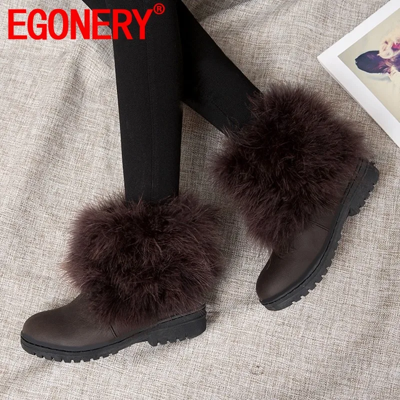 

EGONERY 2019 winter warm new snow boots outside comfortable mid heels round toe slip-on women shoes drop shipping size 34-45