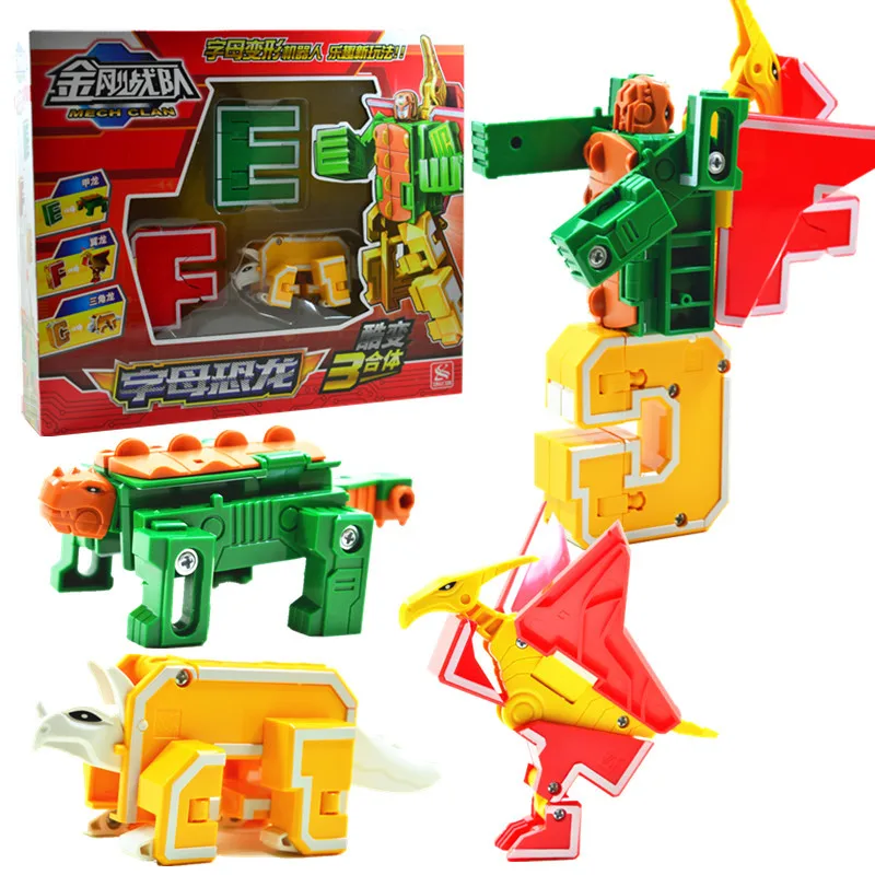 New Music New Dinosaur Combat Team EFG Lettered English Educational Assembled Fit Jingang Robot CHILDREN'S Toy 2902