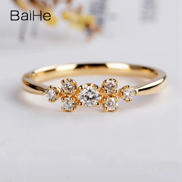 BAIHE Solid 14K желтое золото 0.16CT Сертифицированный H/SI круглый натуральные Алмазы обручальные женские модные ювелирные изделия кольцо