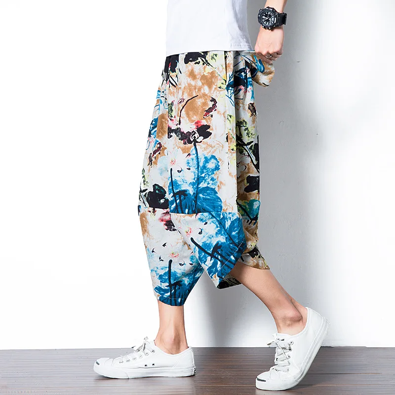 

Large Size MEN'S Wear Summer Trend Plus-sized MEN'S Beach Pants Fat Loose-Fit Printed Baggy Pants