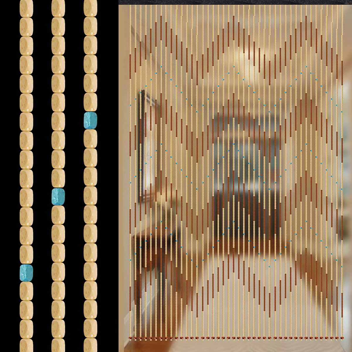 Kaufen 31 linie Holz Perle Vorhang 90x175cm Fly Screen 4 Welle Handgemachte Holz Jalousien Für Flur Wohnzimmer tür Fenster Tor Teiler