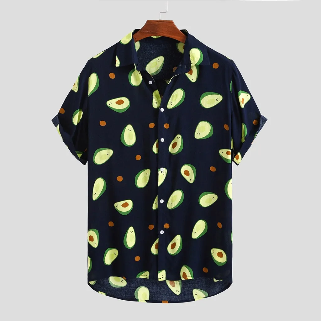 

Hawaiian Shirts Mens Funny Avocado Printed Turn Down Collar Short Sleeve Casual Shirts Men Button Streetwear Beach Shirts Camisa