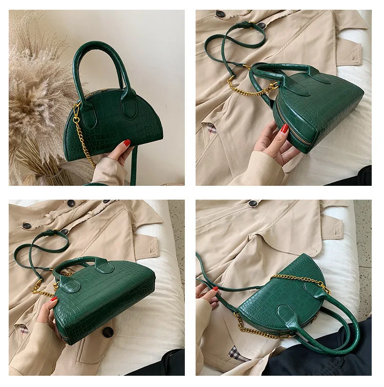 Ladies Mini Half Moon Tote Crocodile Pattern PU Leather Top Handle Bags for Women Brand Designer Crossbody Bag Green Red Handbag (9)