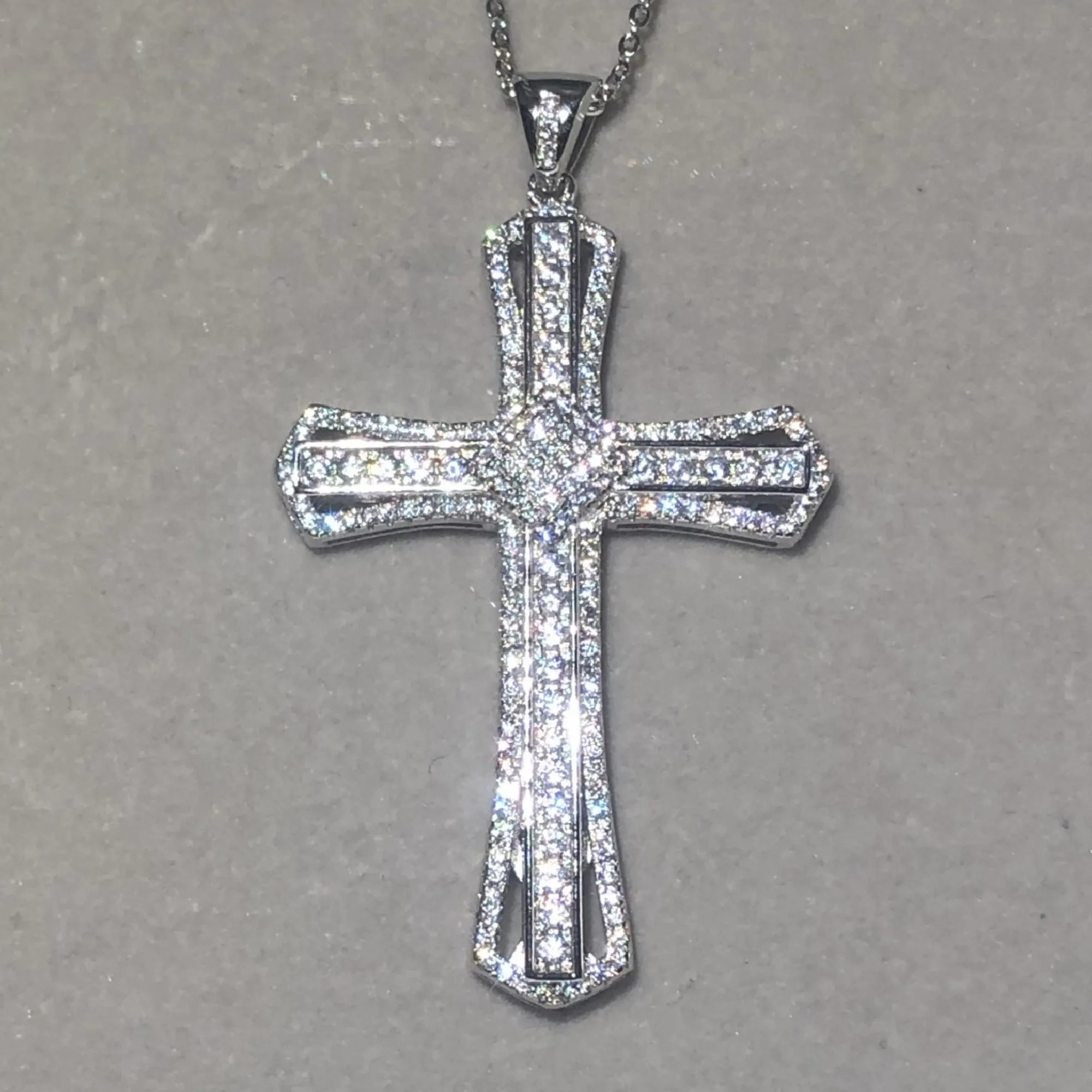 

Luxury Cross Pendant Diamant gem stone 925 Sterling silver long With chain Cross Pendant Necklace for Women Wedding jewelry