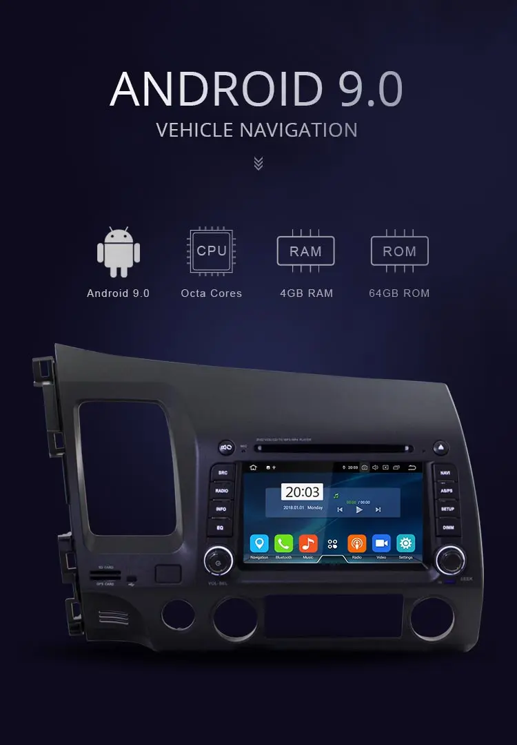 JDASTON Android 9,0 автомобильный dvd-плеер для HONDA CIVIC 2 Din Автомобильный радио мультимедиа gps навигация Авто аудио стерео wifi 8 ядер 4+ 64