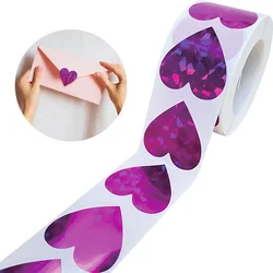 500pcs Purple Laser Heart Shape Love stickers Wedding Party Seal Labels Gift Decoration Wrap Tag Sticker Self-adhesive Scrapbook