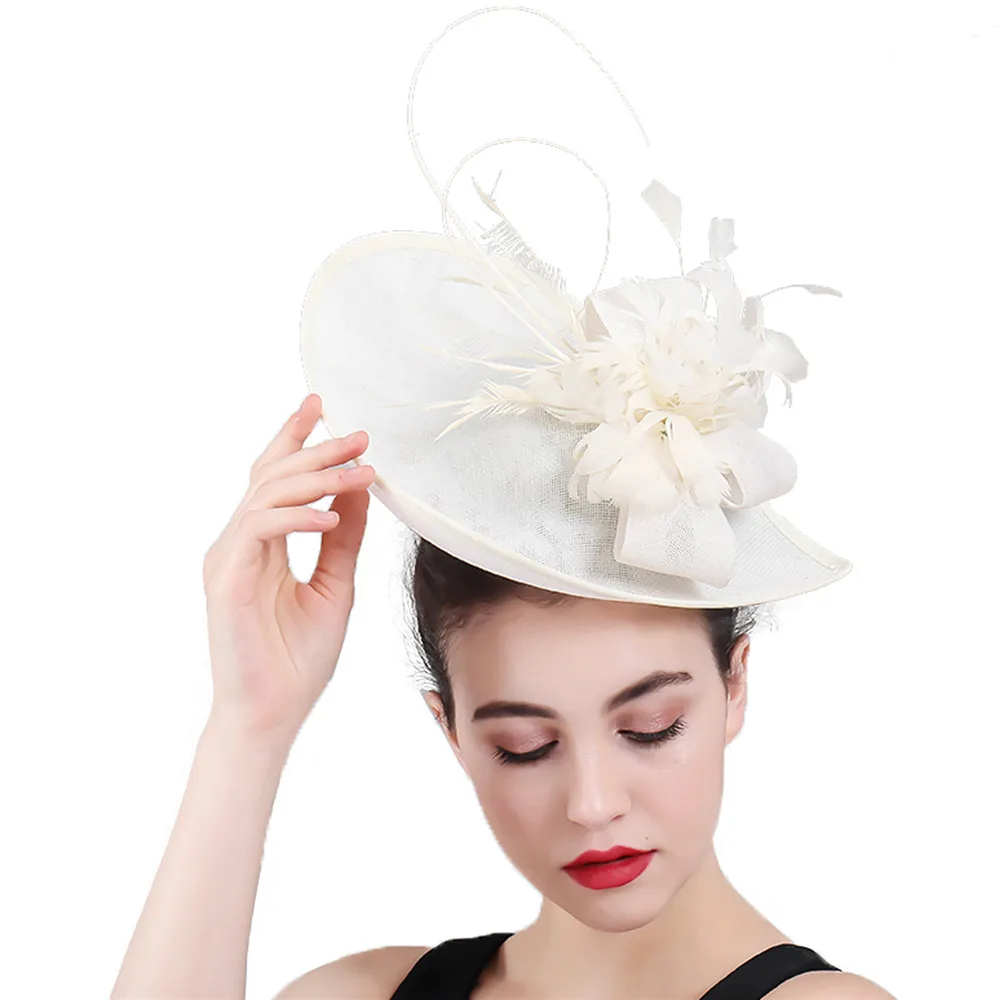 Lavender Imitation Sinamay Fascinator Hats Ladies Women Chi Wedding Elegant Headpiee Feather Flower Hair Accessories Hair Clips 4