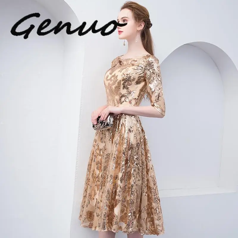 Robe De Soiree Золотое вечернее платье элегантные с коротким рукавом на молнии вечерние платья из тюля с блестками
