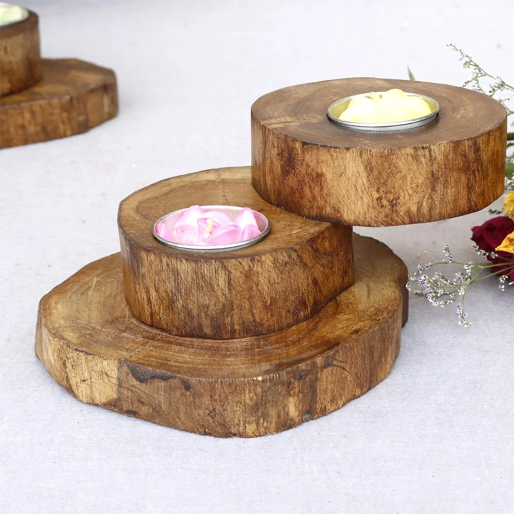 Wooden Candlestick Candle Holder Table Deco Folding Rotating Multilayer Solid Romantic Candle Flower Stand Plant Flower Plot