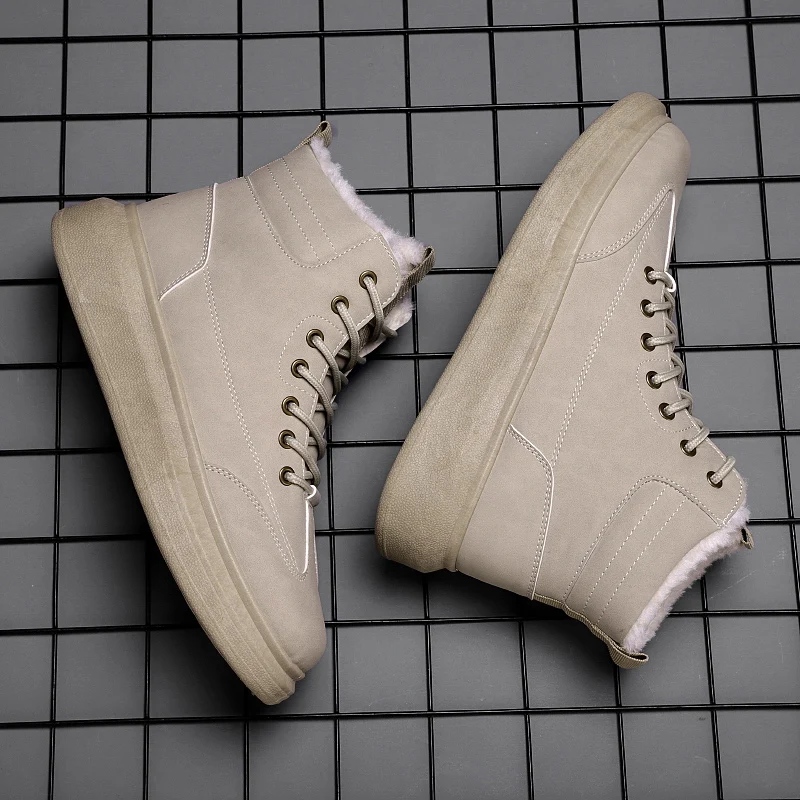Ankle Boots Men Snow Boots Winter Warm Lace-up Men Shoes 2021 New Fashion Flock Plush Winter Boots Men Shoe Plus Size