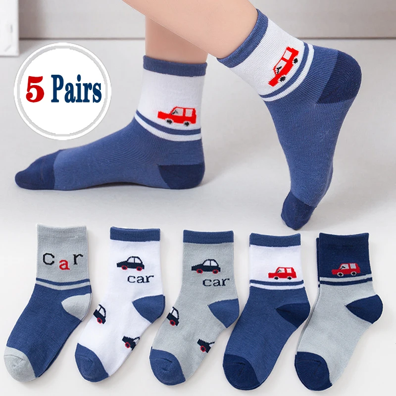 Calcetines largos para niños de 1 a 12 años, calcetín con dibujos animados, temporada primavera invierno, 5 par/lote