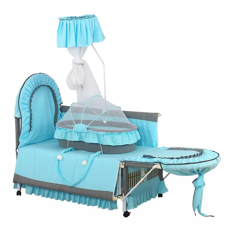 Многофункциональный кроватки ткань baby3in1 кровать новорожденного кровать, детская кроватка кровать для игр с ограничитель для кровати - Цвет: blue