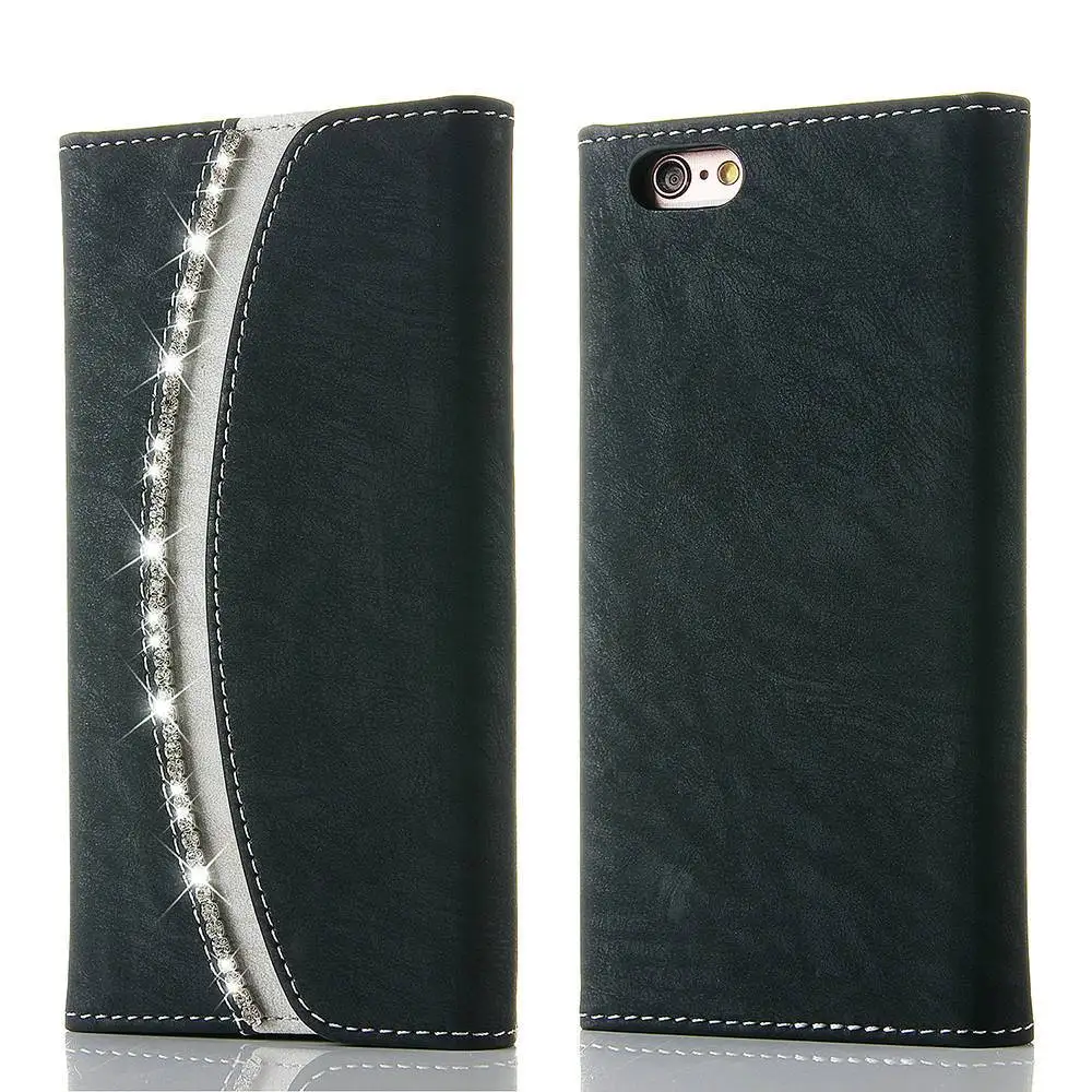 Роскошный чехол-кошелек для девочек с откидной крышкой для IPhone X Xr Xs 11 Pro Max, кожаный чехол для телефона для женщин Apple 7 8 6S 6 Plus 5C 5 5S SE Coque - Цвет: Black