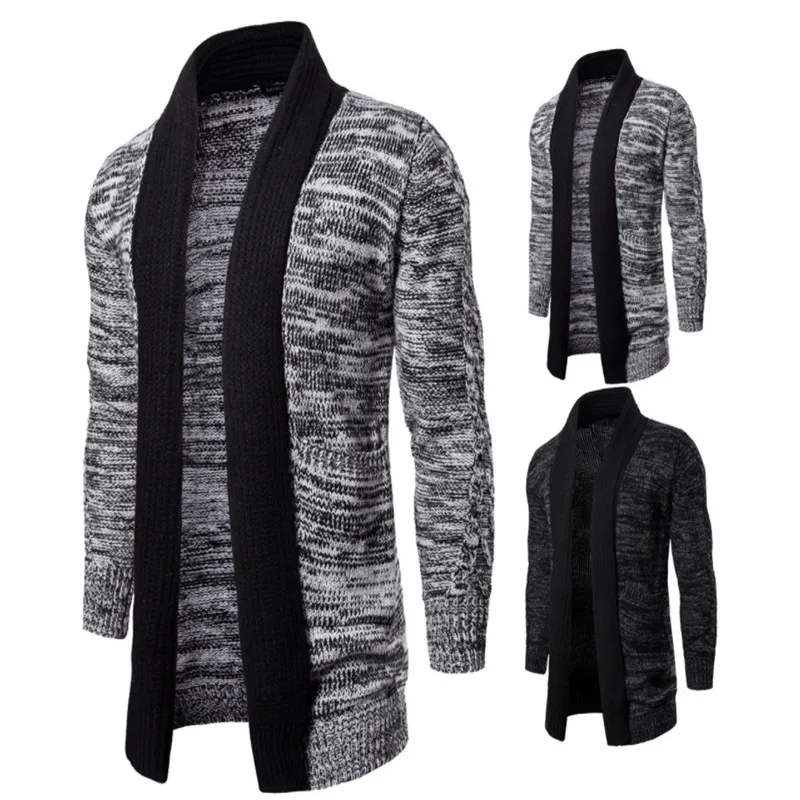 

Autumn Winter Men's Clothes Cardigan Sweater Men Turndown Collar Solid Color No buckle Thicken Long Section Sweaters Men Street