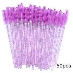 Glitter Eyelash Mascara Wands - 50 Disposable Pink & White Crystal Brushes (Glitter purple)