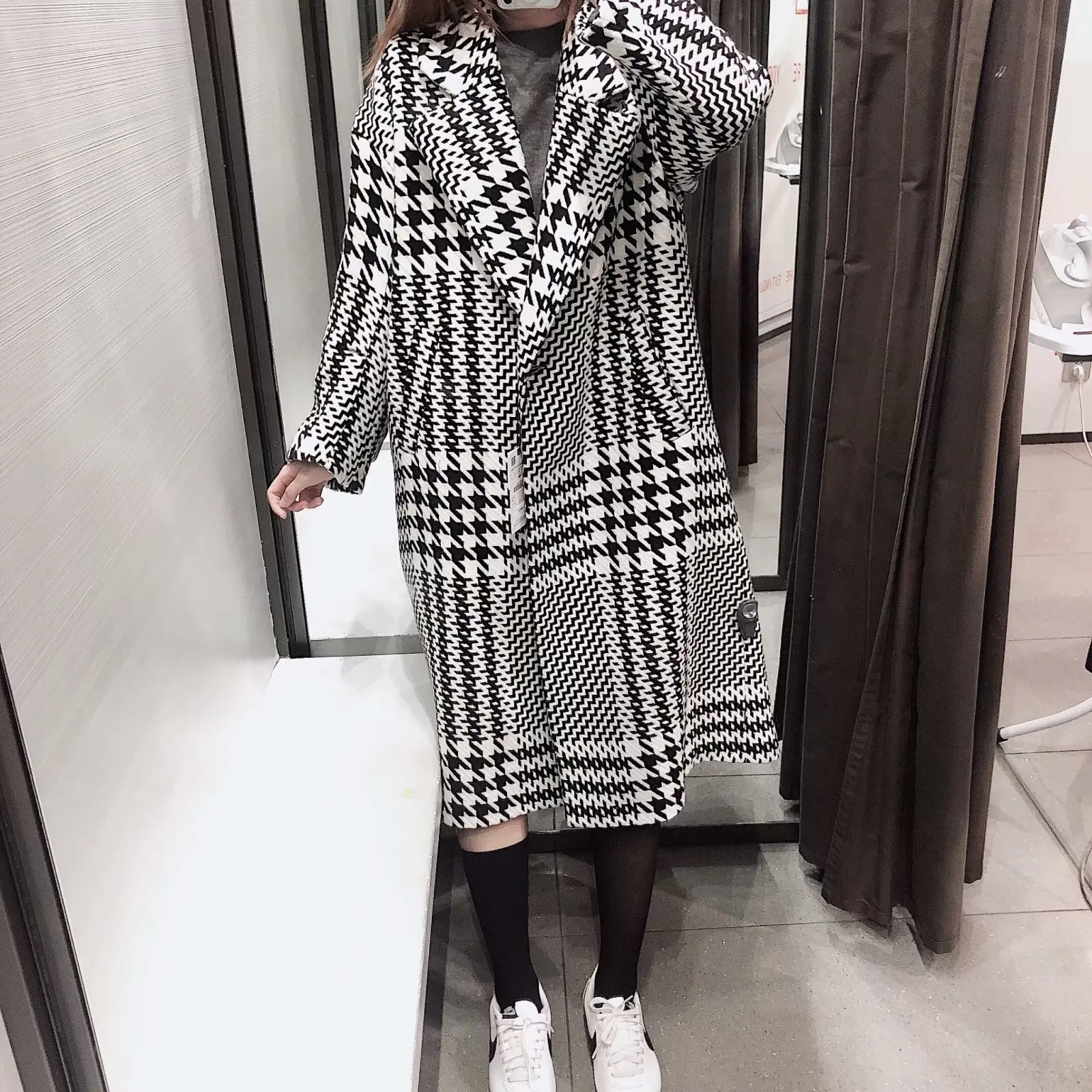 

Summer New Style Europe And America WOMEN'S Dress Thousands of Birds Woolen Mid-length Coat W1906