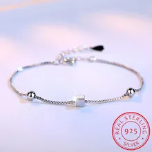 Простые Модные браслеты из стерлингового серебра 925 пробы квадратный куб Звезда бусины коробка с цепочкой браслеты и браслеты для женщин pulseira de Prata