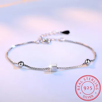 

LEKANI Simple Fashion 925 Sterling Silver Bracelets Square Star Beads Chian Bracelet & Bangle For Women pulseira de Prata S-B92